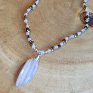 19" Agate, Jade,  Silver Necklace